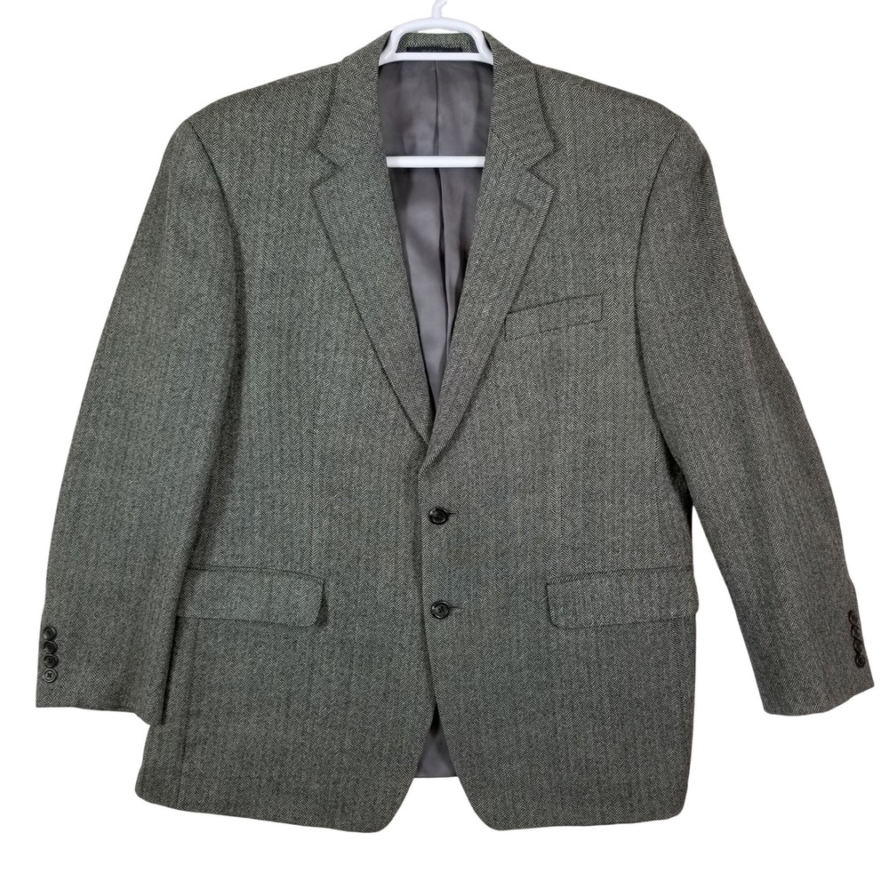 Lauren Ralph Lauren Mens 44R Grey Herringbone Wool 2-Button Blazer Sport Coat